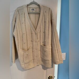 Future Collective Cream Cable Knit Embellished Cardigan Large EUC